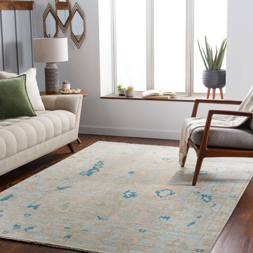 Featuring Ushak Rug by Surya at Amethyst Home. The Ushak April showcases traditional inspired designs that exemplify timeless styles of elegance, comfort, and sophistication. With their Hand-Knotted construction, these rugs provide a durability that can not be found in other handmade constructions, and boasts the ability to be thoroughly cleaned as it contains no chemicals that react. Amethyst Home provides interior design, new construction, custom furniture, and area rugs in the Dallas metro area