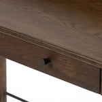 Featuring Moreau Writing Desk by Four Hands at Amethyst Home. Dark-toasted oak's rich brown finish speaks to mid-century inspiration, while plenty of storage meets the needs of a modern office with this Moreau Dark Toasted Oak Writing Desk. 
Overall Dimensions: 48"W x 23.5"L x 34.75"H
Colors: Dark Toasted Oak, Aged BlackMaterials: Solid Oak, IronWeight: .  Amethyst Home provides interior design, new home construction design consulting, vintage area rugs, and lighting in the Kansas City metro area.