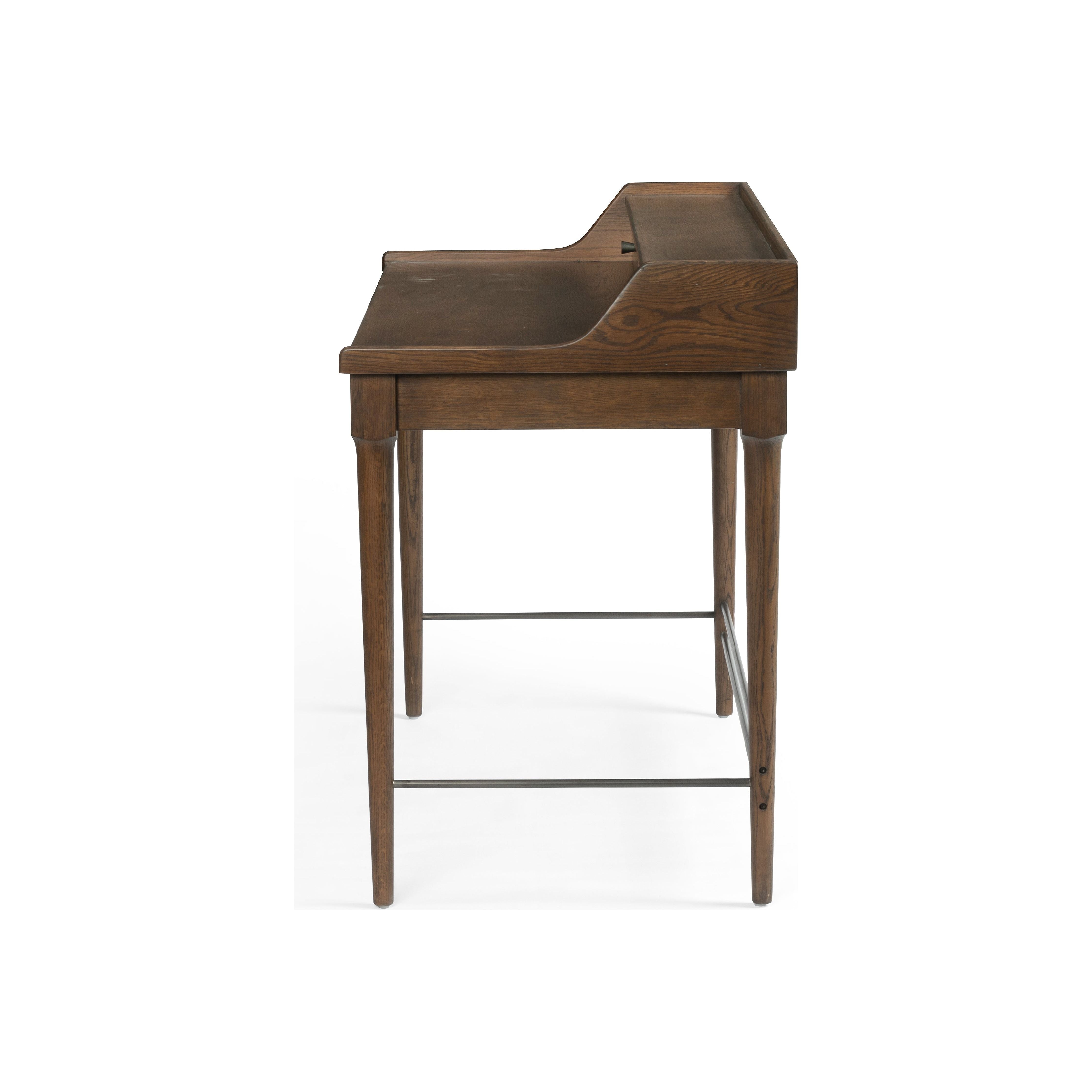 Featuring Moreau Writing Desk by Four Hands at Amethyst Home. Dark-toasted oak's rich brown finish speaks to mid-century inspiration, while plenty of storage meets the needs of a modern office with this Moreau Dark Toasted Oak Writing Desk. 
Overall Dimensions: 48"W x 23.5"L x 34.75"H
Colors: Dark Toasted Oak, Aged BlackMaterials: Solid Oak, IronWeight: 79.  Amethyst Home provides interior design, new home construction design consulting, vintage area rugs, and lighting in the Nashville metro area.