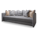 The Kate Sofa by Verellen is a modern-lovers dream!  The exaggerated high arms and juicy, spring down cushion are the ultimate in comfort. Removable multi-back down-filled pillows can be personalized to your liking. Shown in a heavy duty laundered casual linen. Extra deep with a moderately low seat height.  • Overall Height: 30” • Arm Height: 30” • Seat Height: 16.5” • Exterior Depth: 44” • Seat Depth: 27” • Interior Depth: 37”