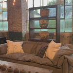 This cozy Donato Sofa from Cisco Brothers is our favorite! As shown slipcovered in Mariet White 100% linen fabric. Amethyst Home provides interior design, new home construction design consulting, vintage area rugs, and lighting in the Portland metro area.