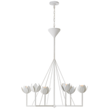 Featuring Alberto Large Single Tier Chandelier by Visual Comfort at Amethyst Home. The Alberto Large Single Tier Chandelier by Visual Comfort has gorgeous, thin arms with a stunning flower placed atop each head. This gives a unique, bright look to any dining room, living room, or other large area.
Overall Dimensions: 40" L x 40" W x 46.75" H.  Amethyst Home provides interior design, new home construction design consulting, vintage area rugs, and lighting in the Laguna Beach metro area.