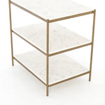 Featuring Felix Nightstand - Antique Brass by Four Hands at Amethyst Home. Add a pop of sophistication to any space. Classic white marble lays three tiers of smooth shelving for plenty of space, while antique brass-finished iron framing places a feminine spin on bedside storage.
Overall Dimensions: 25"W x 18"L x 26"H
Colors: Antique Brass, Polished White.  Amethyst Home provides interior design, new home construction design consulting, vintage area rugs, and lighting in the Kansas City metro area.
