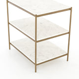 Featuring Felix Nightstand - Antique Brass by Four Hands at Amethyst Home. Add a pop of sophistication to any space. Classic white marble lays three tiers of smooth shelving for plenty of space, while antique brass-finished iron framing places a feminine spin on bedside storage.
Overall Dimensions: 25"W x 18"L x 26"H
Colors: Antique Brass, Polished White.  Amethyst Home provides interior design, new home construction design consulting, vintage area rugs, and lighting in the Kansas City metro area.
