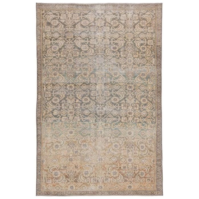 Featuring Boheme Atkins Rug by Jaipur Living at Amethyst Home. The Boheme collection brings vintage inspiration to life with ornate, worldly designs and a timeless distress effect. The Atkins area rug boasts an elegantly antiqued trellis and border pattern in tones of green, gold, and blue. This zero-pile rug is made of cotton, polyester, and soft chenille.  Amethyst Home provides interior design, new home construction design consulting, vintage area rugs, and lighting in the Charlotte metro area.