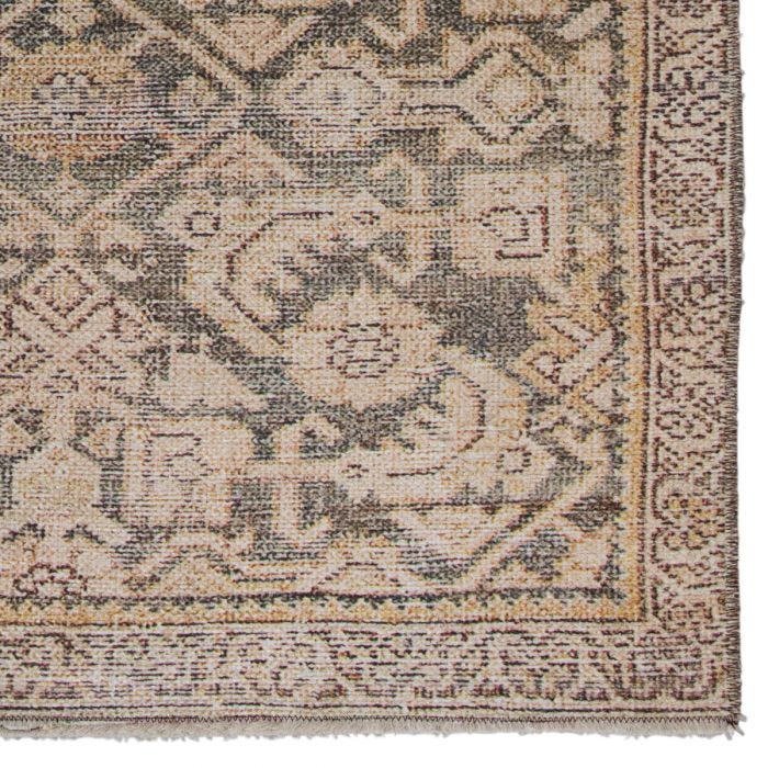 Featuring Boheme Atkins Rug by Jaipur Living at Amethyst Home. The Boheme collection brings vintage inspiration to life with ornate, worldly designs and a timeless distress effect. The Atkins area rug boasts an elegantly antiqued trellis and border pattern in tones of green, gold, and blue. This zero-pile rug is made of cotton, polyester, and soft chenille fo.  Amethyst Home provides interior design, new home construction design consulting, vintage area rugs, and lighting in the Austin metro area.