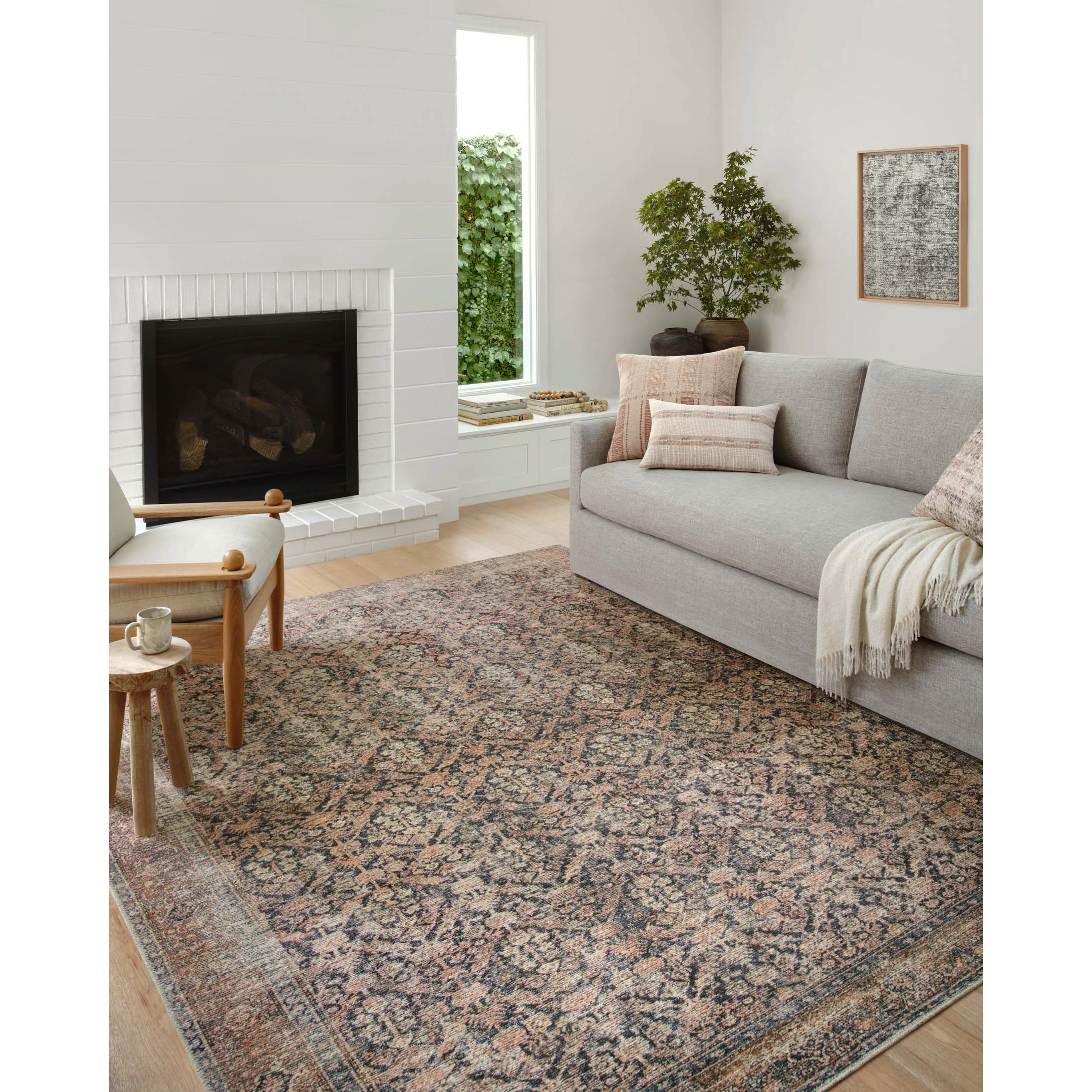 Featuring Billie Amber Lewis x Loloi Ink / Salmon Rug by Loloi at Amethyst Home. Touting richly saturated colors and a distressed pattern, the Billie Collection captures the look of a well-worn antique rug at a remarkable value. Reminiscent of one-of-a-kind rugs, this Amber Lewis x Loloi collection features random variations in color that render no two pieces exactl. Amethyst Home provides interior design, new construction, custom furniture, and rugs for the Newport Beach and Calabasas metro area.