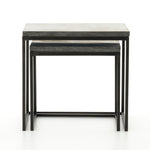 Featuring Harlow Nesting Tables - Set of 2 by Four Hands at Amethyst Home. Spare beauty, casual elegance. A gunmetal-finished Parsons base with hand-rubbed, dimensional edges supports two rough-hewn bluestone slabs that feel found and perfectly placed.
Dimensions: Large 20"W x 16"L x 19"H  ; Small 17"W x 13.5"L x 16"HColors: Gunmetal, BluestoneMaterials:.  Amethyst Home provides interior design, new home construction design consulting, vintage area rugs, and lighting in the Alpharetta metro area.