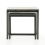 Featuring Harlow Nesting Tables - Set of 2 by Four Hands at Amethyst Home. Spare beauty, casual elegance. A gunmetal-finished Parsons base with hand-rubbed, dimensional edges supports two rough-hewn bluestone slabs that feel found and perfectly placed.
Dimensions: Large 20"W x 16"L x 19"H  ; Small 17"W x 13.5"L x 16"HColors: Gunmetal, BluestoneMaterials:.  Amethyst Home provides interior design, new home construction design consulting, vintage area rugs, and lighting in the Alpharetta metro area.