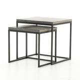 Featuring Harlow Nesting Tables - Set of 2 by Four Hands at Amethyst Home. Spare beauty, casual elegance. A gunmetal-finished Parsons base with hand-rubbed, dimensional edges supports two rough-hewn bluestone slabs that feel found and perfectly placed.
Dimensions: Large 20"W x 16"L x 19"H  ; Small 17"W x 13.5"L x 16"HColors: Gunmetal, BluestoneMaterials:.  Amethyst Home provides interior design, new home construction design consulting, vintage area rugs, and lighting in the Scottsdale metro area.