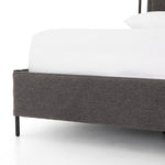 Featuring Leigh Upholstered Bed - San Remo Ash by Four Hands at Amethyst Home. The black straps on this Leigh San Remo Ash Upholstered Bed give any bedroom a stylish, modern look. 
Queen Size: 65"W x 84.5"L x 60.25"HKing Size: 80.75"W x 84.5"L x 60.25"H
Colors: San Remo Ash, Distressed Black, Waxed Black (pc)Materials: 100% Polyester, 85% Pl, 15% Pu, Iron.  Amethyst Home provides interior design, new home construction design consulting, vintage area rugs, and lighting in the Portland metro area.