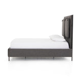 Featuring Leigh Upholstered Bed - San Remo Ash by Four Hands at Amethyst Home. The black straps on this Leigh San Remo Ash Upholstered Bed give any bedroom a stylish, modern look. 
Queen Size: 65"W x 84.5"L x 60.25"HKing Size: 80.75"W x 84.5"L x 60.25"H
Colors: San Remo Ash, Distressed Black, Waxed Black (pc)Materials: 100% Polyester, 85% Pl, 15% Pu, I.  Amethyst Home provides interior design, new home construction design consulting, vintage area rugs, and lighting in the Newport Beach metro area.