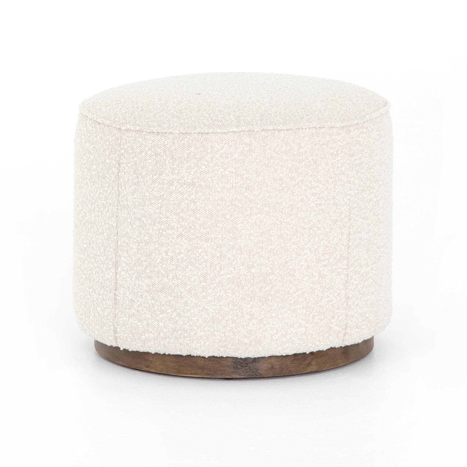 Featuring Sinclair Round Ottoman - Knoll Natural by Four Hands at Amethyst Home. This round ottoman of textural cream boucle can be placed just about anywhere, bringing with it a hip retro vibe.
Overall Dimensions: 22"W x 22"L x 18.50"HColors: Distressed Natural, Knoll NaturalMaterials: Solid Parawood, 95% Pl, 5% PcFabric: PerformanceWeight: 13.23 lbVolume: 5..  Amethyst Home provides interior design, new home construction design consulting, vintage area rugs, and lighting in the Tampa metro area.