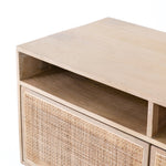 Featuring Carmel Media Console - Natural Mango by Four Hands at Amethyst Home. We love the organic feel of this Carmel Natural Mango Media Console. The shelves and posterior cord management make this the perfect media console for families wanting extra storage, while also adding a mid-century look to the room. 
Overall Dimensions: 65"W x 18"L x 24"H
Col.  Amethyst Home provides interior design, new home construction design consulting, vintage area rugs, and lighting in the Laguna Beach metro area.