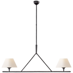 Featuring Cesta Linear Chandelier by Visual Comfort at Amethyst Home. The Cesta Linear Chandelier by Visual Comfort is finished in aged iron with a linen shade. We love the timeless look it brings to a living room, dining room, or other large area. 
Overall Dimensions: 54" L x 54" W x 57.5" HWeight: 24 lbs.  Amethyst Home provides interior design, new home construction design consulting, vintage area rugs, and lighting in the Washington metro area.