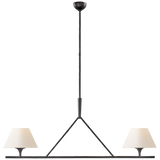 Featuring Cesta Linear Chandelier by Visual Comfort at Amethyst Home. The Cesta Linear Chandelier by Visual Comfort is finished in aged iron with a linen shade. We love the timeless look it brings to a living room, dining room, or other large area. 
Overall Dimensions: 54" L x 54" W x 57.5" HWeight: 24 lbs.  Amethyst Home provides interior design, new home construction design consulting, vintage area rugs, and lighting in the Washington metro area.