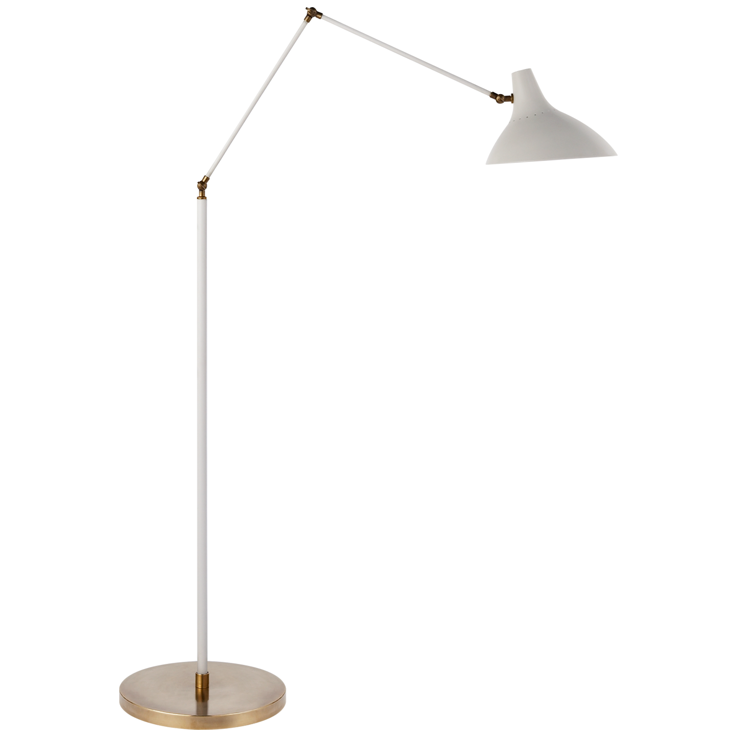 Featuring Charlton Floor Lamp by Visual Comfort at Amethyst Home. The Charlton Floor Lamp by Visual Comfort has a three points of movement and is the perfect lamp for your desk, living room, or other area needing extra lighting. 
Designer: AERIN
Height: 51" - 63"Width: 12"Extension: 42"Base: 12" RoundSocket: E26 Keyless w/ Floor SwitchWattage: 60 AWeight: 26 l.  Amethyst Home provides interior design, new home construction design consulting, vintage area rugs, and lighting in the Tampa metro area.