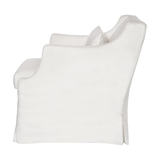 Featuring Amalia Slipcovered Chair by Cisco Brothers at Amethyst Home. The Amalia Slipcovered Chair by Cisco Home is a beautiful piece that adds a touch of elegance to your living room. This piece boasts a graceful waterfall skirt and sloping arm. With a soft-edge support and lush pillow, the Amalia embodies both style and comfort.
Overall: 29"w 34"d 33"h.  Amethyst Home provides interior design, new home construction design consulting, vintage area rugs, and lighting in the Scottsdale metro area.