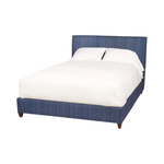 Featuring April Bed in Indigo Pin Stripe by Cisco Brothers at Amethyst Home. Cisco Brothers April Bed is designed and constructed in Los Angeles. The pinched edges and clean lines bring a modern, minimalist feel to any bedroom. Photographed in White Denim and Bengal Pin Striped Indigo.
Full Dimensions: 60"w x 49"h x 81"dSide Rails: 13.75"Slat Height: 5.  Amethyst Home provides interior design, new home construction design consulting, vintage area rugs, and lighting in the Newport Beach metro area.