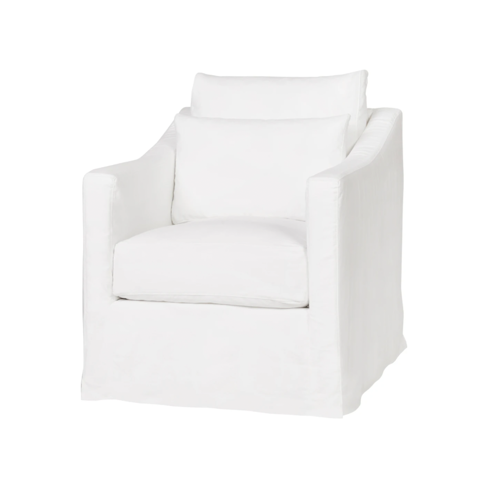 Featuring Rebecca Chair - Essentials by Cisco Brothers at Amethyst Home. The Rebecca Chair by Cisco Brothers has a stunning silhouette draped in a graceful slip skirt with a neat kick-pleat detail. With a lumbar pillow for extra comfort, this tranquil chair will bring relaxation and ease into your home. Photographed in Denim White.
Overall: 30"w x 35"d x 3. Amethyst Home provides interior design, new home construction design consulting, vintage area rugs, and lighting in the Monterey metro area.