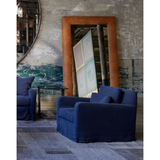 Featuring Malibu Chair by Cisco Brothers at Amethyst Home. This deep and low resting Malibu Chair is one of our absolute favorites by Cisco Brothers!  As shown slipcovered Nolita Denim, a similar fabric to Brevard Rose 100% linen, and Brevard Burlap. Lifestyle in Mariet Marine. 
Size: 33"w x 29"h x 39"dSeat Space: 22"w x 23"d x 18"h
All pieces are priced w.  Amethyst Home provides interior design, new home construction design consulting, vintage area rugs, and lighting in the Charlotte metro area.