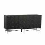 Featuring Harten Sideboard Cabinet by Dovetail at Amethyst Home. The Harten cabinet is beautifully crafted of black stained pine.  Its versatile cabinet drawer combo is perfect for both media and dining room storage.
Reclaimed pine and iron 
Antique black
Size: 63"l x 20"d x 31"h
Finish may vary slightly by piece as this is a hand-crafted product..  Amethyst Home provides interior design, new home construction design consulting, vintage area rugs, and lighting in the Scottsdale metro area.