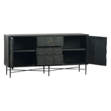Featuring Harten Sideboard Cabinet by Dovetail at Amethyst Home. The Harten cabinet is beautifully crafted of black stained pine.  Its versatile cabinet drawer combo is perfect for both media and dining room storage.
Reclaimed pine and iron 
Antique black
Size: 63"l x 20"d x 31"h
Finish may vary slightly by piece as this is a hand-crafted product..  Amethyst Home provides interior design, new home construction design consulting, vintage area rugs, and lighting in the Des Moines metro area.
