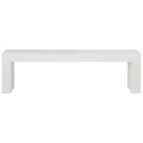 Featuring White Concrete Bench by Dovetail at Amethyst Home. Suitable for both indoor and outdoor settings, this modern bench features a beautiful waterfall design. Naturally attractive and durable, measuring 63” in length, it is constructed with reinforced concrete. Featuring a white sealed finish, this three-seater bench is fresh and contemporary. Ideal as a. Amethyst Home provides interior design, new home construction design consulting, vintage area rugs, and lighting in the Austin metro area.