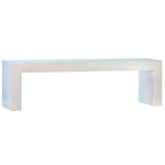 Featuring White Concrete Bench by Dovetail at Amethyst Home. Suitable for both indoor and outdoor settings, this modern bench features a beautiful waterfall design. Naturally attractive and durable, measuring 63” in length, it is constructed with reinforced concrete. Featuring a white sealed finish, this three-seater bench is fresh and contemporary. Ideal a. Amethyst Home provides interior design, new home construction design consulting, vintage area rugs, and lighting in the San Diego metro area.