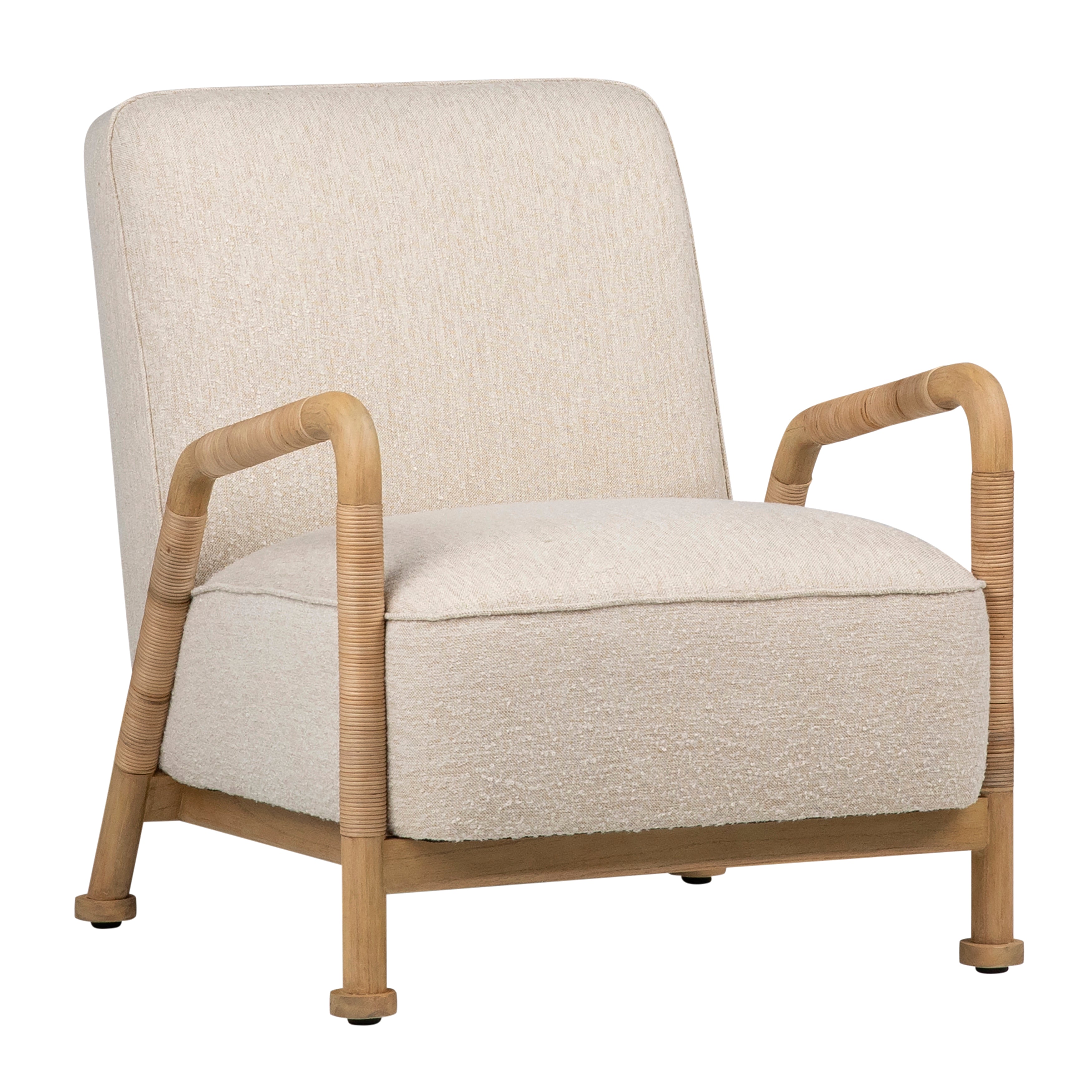 Featuring Clyde Occasional Chair by Dovetail at Amethyst Home. A slingback accent chair with natural finishes.
27.5" w x 34.5"d x 32"hMaterial : Boucle Upholstery, Mindi Wood and RattanWeight : 35.5 lbs. Amethyst Home provides interior design, new home construction design consulting, vintage area rugs, and lighting in the Tampa metro area.