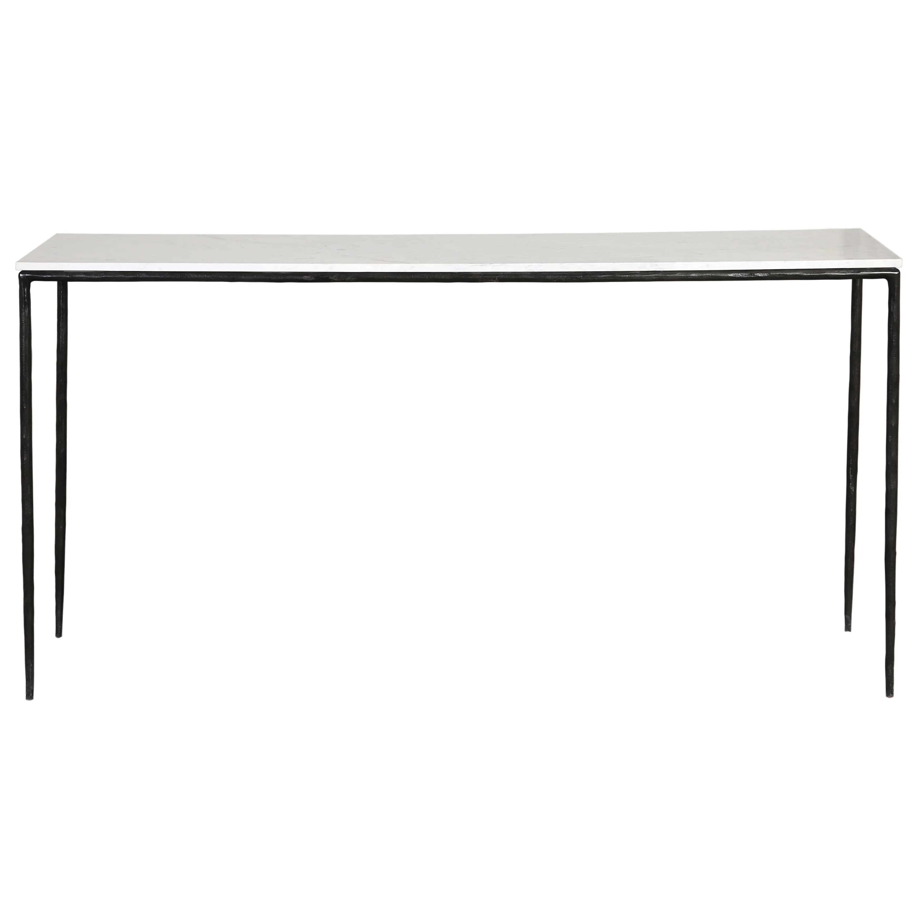 Featuring Perugia Console Table by Dovetail at Amethyst Home. Hammered skinny iron legs and a gorgeous class marble top make this console a dream.
Overall Dimensions: 59"W x 30"H x 16"L. Amethyst Home provides interior design, new home construction design consulting, vintage area rugs, and lighting in the Boston metro area.