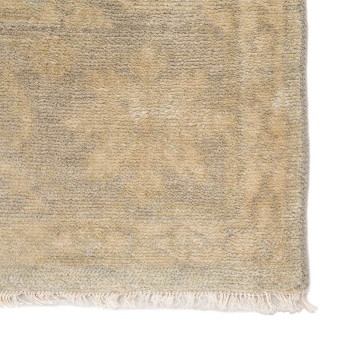Featuring Eloquent Verity Hand-Knotted Rug by Jaipur Living at Amethyst Home. The Eloquent Verity rug emanates traditional elegance, lending a soft and serene look to transitional homes. The Verity area rug features a faded Oushak design in muted gray and taupe tones. This hand-knotted wool rug grounds living spaces with a classic, earthy look.
Hand Knotte.  Amethyst Home provides interior design, new home construction design consulting, vintage area rugs, and lighting in the Calabasas metro area.