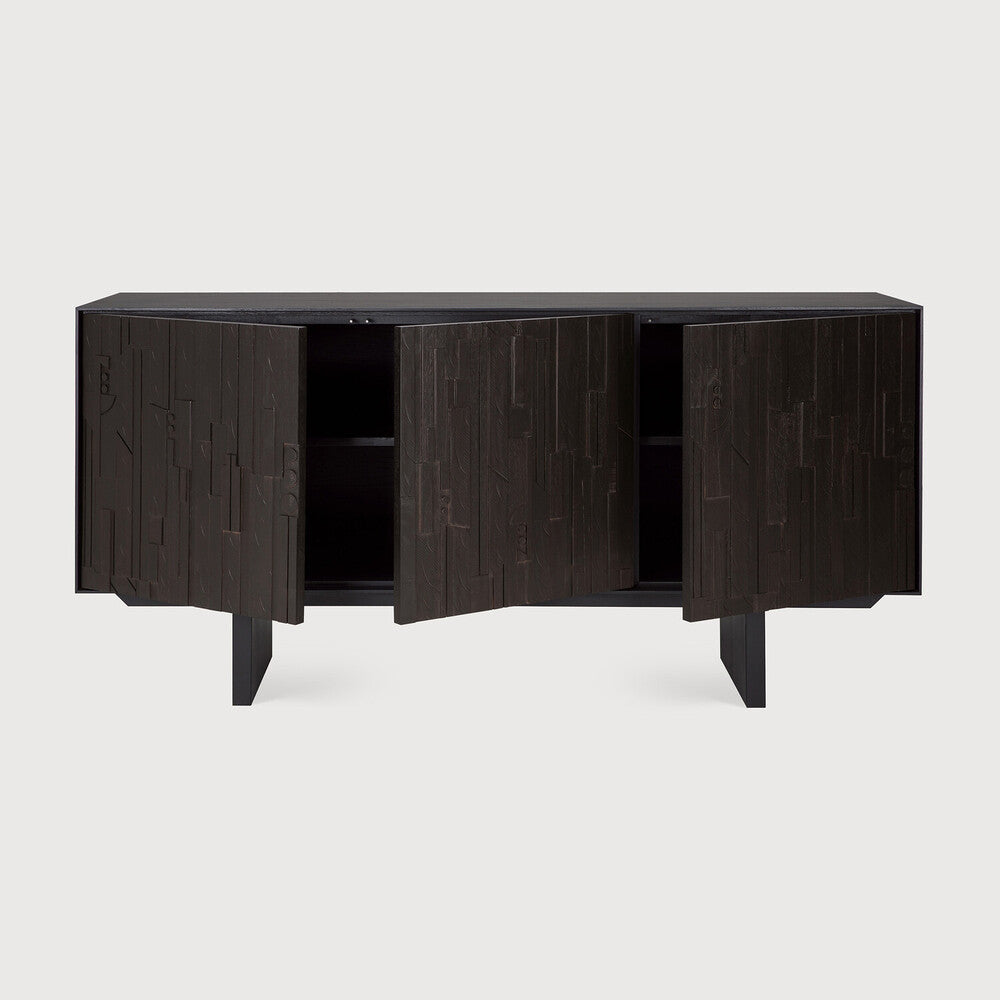 Featuring Mosaic Sideboard Teak Black by Ethnicraft at Amethyst Home. It all started with a happy incident. Inspired by the remaining offcuts from our factory designs, the layered wood pieces of the Mosaic sideboard form a rhythm, reminiscent of the partition of a pipe organ. Deeply influenced by music within his creative process, Alain van Havre offers a renew. Amethyst Home provides interior design, new home construction design consulting, vintage area rugs, and lighting in the Omaha metro area.
