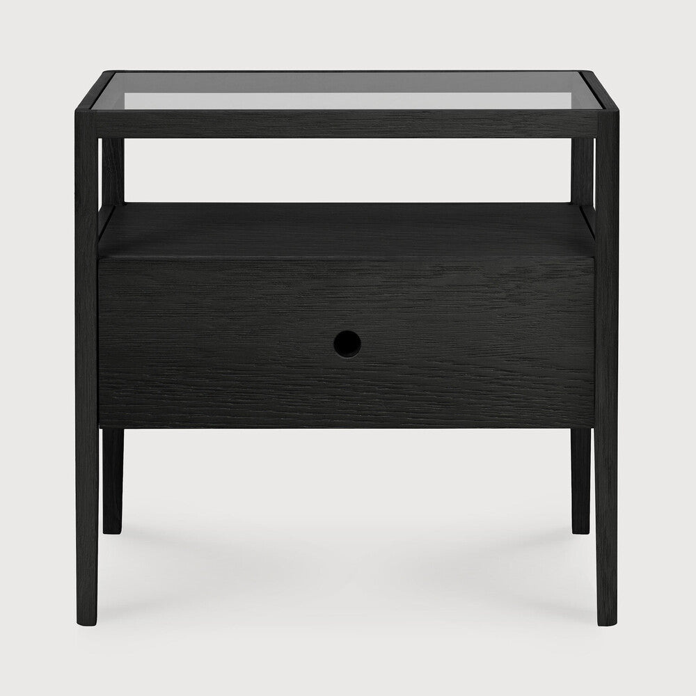 Featuring Spindle Bedside Table Oak Black by Ethnicraft at Amethyst Home. With its one drawer, open space and slightly tapered legs, the Spindle bedside table is the perfect no-nonsense companion for the striking Spindle bed.
Dimensions: 14"d x 22"w x 20.5"h
Anti-tipping mechanism : YesFinish : VarnishedFloor Protector : YesMain Material : OakMax weight : . Amethyst Home provides interior design, new home construction design consulting, vintage area rugs, and lighting in the Des Moines metro area.