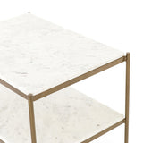 Featuring Felix Nightstand - Antique Brass by Four Hands at Amethyst Home. Add a pop of sophistication to any space. Classic white marble lays three tiers of smooth shelving for plenty of space, while antique brass-finished iron framing places a feminine spin on bedside storage.
Overall Dimensions: 25"W x 18"L x 26"H
Colors: Antique Brass, Polished White Marb.  Amethyst Home provides interior design, new home construction design consulting, vintage area rugs, and lighting in the Boston metro area.