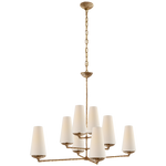 Featuring Fontaine Large Offset Chandelier by Visual Comfort at Amethyst Home. The Fontaine Large Offset Chandelier by Visual Comfort has a slim cross section at the bottom matched with offset layers of linen shades. This is a gorgeous piece to add to any dining room, living room, or other large area. 
Overall Dimensions: 39" L x 39" W x 33.5" HWeight: 37 lbs.  Amethyst Home provides interior design, new home construction design consulting, vintage area rugs, and lighting in the Austin metro area.