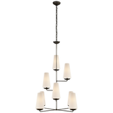 Featuring Fontaine Vertical Chandelier by Visual Comfort at Amethyst Home. We love the textured look of the Fontaine Vertical Chandelier by Visual Comfort. The layered linen shades brings a classy, warm look to any living room, dining room, or other large area. 
Overall Dimensions: 34.25" L x 34.25" W x 45.25" H
Weight: 23 lbs.  Amethyst Home provides interior design, new home construction design consulting, vintage area rugs, and lighting in the Houston metro area.