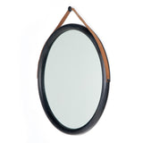 Featuring Des Mirror by Four Hands at Amethyst Home. The Des Mirror is hung by a handsome, toffee-colored top grain leather strap. We love the fresh take on what would otherwise be a traditional, round mirror. The mirror is framed in black-washed popular and would like amazing hung in an entryway, bedroom, or other space. 
Overall Dimensions: 30"W x 1.50"L x 3.  Amethyst Home provides interior design, new home construction design consulting, vintage area rugs, and lighting in the Miami metro area.