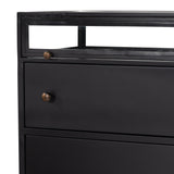Featuring Shadow Box Nightstand by Four Hands at Amethyst Home. This Shadow Box Nightstand is finished in a gorgeous matte black. We love that the glass top allows you to showcase your favorite jewelry or family keepsake, while the two spacious drawers give you storage space. The knobs are finished in bronze to give this piece a sleek contrast. 
Overall Dimens.  Amethyst Home provides interior design, new home construction design consulting, vintage area rugs, and lighting in the Tampa metro area.