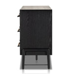 Featuring Rosedale Ebony Oak 6 Drawer Dresser by Four Hands at Amethyst Home. The ebony oak of this Rosedale 6 Drawer Dresser brings a moody, darkness to any room. With six spacious drawers and iron hardware wrapped in a gorgeous, tan leather, this is a functional and beautiful piece to add to your bedroom or other area. 
Overall Dimensions: 62.50"W x 19.50. Amethyst Home provides interior design, new home construction design consulting, vintage area rugs, and lighting in the Charlotte metro area.