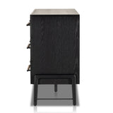Featuring Rosedale Ebony Oak 6 Drawer Dresser by Four Hands at Amethyst Home. The ebony oak of this Rosedale 6 Drawer Dresser brings a moody, darkness to any room. With six spacious drawers and iron hardware wrapped in a gorgeous, tan leather, this is a functional and beautiful piece to add to your bedroom or other area. 
Overall Dimensions: 62.50"W x 19.50. Amethyst Home provides interior design, new home construction design consulting, vintage area rugs, and lighting in the Charlotte metro area.
