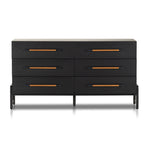 Featuring Rosedale Ebony Oak 6 Drawer Dresser by Four Hands at Amethyst Home. The ebony oak of this Rosedale 6 Drawer Dresser brings a moody, darkness to any room. With six spacious drawers and iron hardware wrapped in a gorgeous, tan leather, this is a functional and beautiful piece to add to your bedroom or other area. 
Overall Dimensions: 62.50"W x 1. Amethyst Home provides interior design, new home construction design consulting, vintage area rugs, and lighting in the Newport Beach metro area.