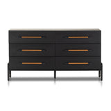 Featuring Rosedale Ebony Oak 6 Drawer Dresser by Four Hands at Amethyst Home. The ebony oak of this Rosedale 6 Drawer Dresser brings a moody, darkness to any room. With six spacious drawers and iron hardware wrapped in a gorgeous, tan leather, this is a functional and beautiful piece to add to your bedroom or other area. 
Overall Dimensions: 62.50"W x 1. Amethyst Home provides interior design, new home construction design consulting, vintage area rugs, and lighting in the Newport Beach metro area.