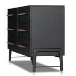 Featuring Rosedale Ebony Oak 6 Drawer Dresser by Four Hands at Amethyst Home. The ebony oak of this Rosedale 6 Drawer Dresser brings a moody, darkness to any room. With six spacious drawers and iron hardware wrapped in a gorgeous, tan leather, this is a functional and beautiful piece to add to your bedroom or other area. 
Overall Dimensions: 62.50"W x 19.50". Amethyst Home provides interior design, new home construction design consulting, vintage area rugs, and lighting in the Portland metro area.