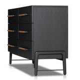 Featuring Rosedale Ebony Oak 6 Drawer Dresser by Four Hands at Amethyst Home. The ebony oak of this Rosedale 6 Drawer Dresser brings a moody, darkness to any room. With six spacious drawers and iron hardware wrapped in a gorgeous, tan leather, this is a functional and beautiful piece to add to your bedroom or other area. 
Overall Dimensions: 62.50"W x 19.50". Amethyst Home provides interior design, new home construction design consulting, vintage area rugs, and lighting in the Portland metro area.