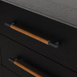 Featuring Rosedale Ebony Oak 6 Drawer Dresser by Four Hands at Amethyst Home. The ebony oak of this Rosedale 6 Drawer Dresser brings a moody, darkness to any room. With six spacious drawers and iron hardware wrapped in a gorgeous, tan leather, this is a functional and beautiful piece to add to your bedroom or other area. 
Overall Dimensions: 62.50"W x 19.5. Amethyst Home provides interior design, new home construction design consulting, vintage area rugs, and lighting in the Washington metro area.