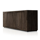 Featuring Abaso Ebony Rustic Wormwood Oak Sideboard by Four Hands at Amethyst Home. Made from thick-cut oak veneer with a faux rustic finish made to emulate wormwood, this low, large-scale sideboard features chunky squared legs and dovetail joinery detailing.Overall Dimensions: 94.50"W x 19.75"L x 33.25"HColors: Black Mdf, Rustic Wormwood Oak, Black Plywood. Amethyst Home provides interior design, new home construction design consulting, vintage area rugs, and lighting in the Charlotte metro area.