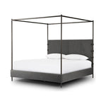 Featuring Anderson Knoll Charcoal-King Canopy Bed by Four Hands at Amethyst Home. Bring texture into play. This iron canopy bed features a headboard upholstered in a classic boucle fabric with decorative leather straps for a material-driven contrast. Standard box spring required. This bed is not compatible with an adjustable mattress.Overall Dimensions: 85. Amethyst Home provides interior design, new home construction design consulting, vintage area rugs, and lighting in the Alpharetta metro area.