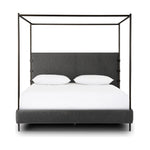 Featuring Anderson Knoll Charcoal-King Canopy Bed by Four Hands at Amethyst Home. Bring texture into play. This iron canopy bed features a headboard upholstered in a classic boucle fabric with decorative leather straps for a material-driven contrast. Standard box spring required. This bed is not compatible with an adjustable mattress.Overall Dimensions: 85"W x. Amethyst Home provides interior design, new home construction design consulting, vintage area rugs, and lighting in the Dallas metro area.