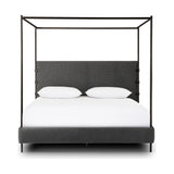 Featuring Anderson Knoll Charcoal-King Canopy Bed by Four Hands at Amethyst Home. Bring texture into play. This iron canopy bed features a headboard upholstered in a classic boucle fabric with decorative leather straps for a material-driven contrast. Standard box spring required. This bed is not compatible with an adjustable mattress.Overall Dimensions: 85"W x. Amethyst Home provides interior design, new home construction design consulting, vintage area rugs, and lighting in the Dallas metro area.